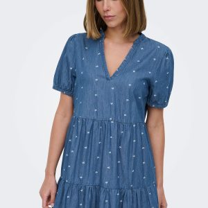 ONLNOVA AZURE SS THEA DRESS MED BLUE DENIM BOW - Image 6