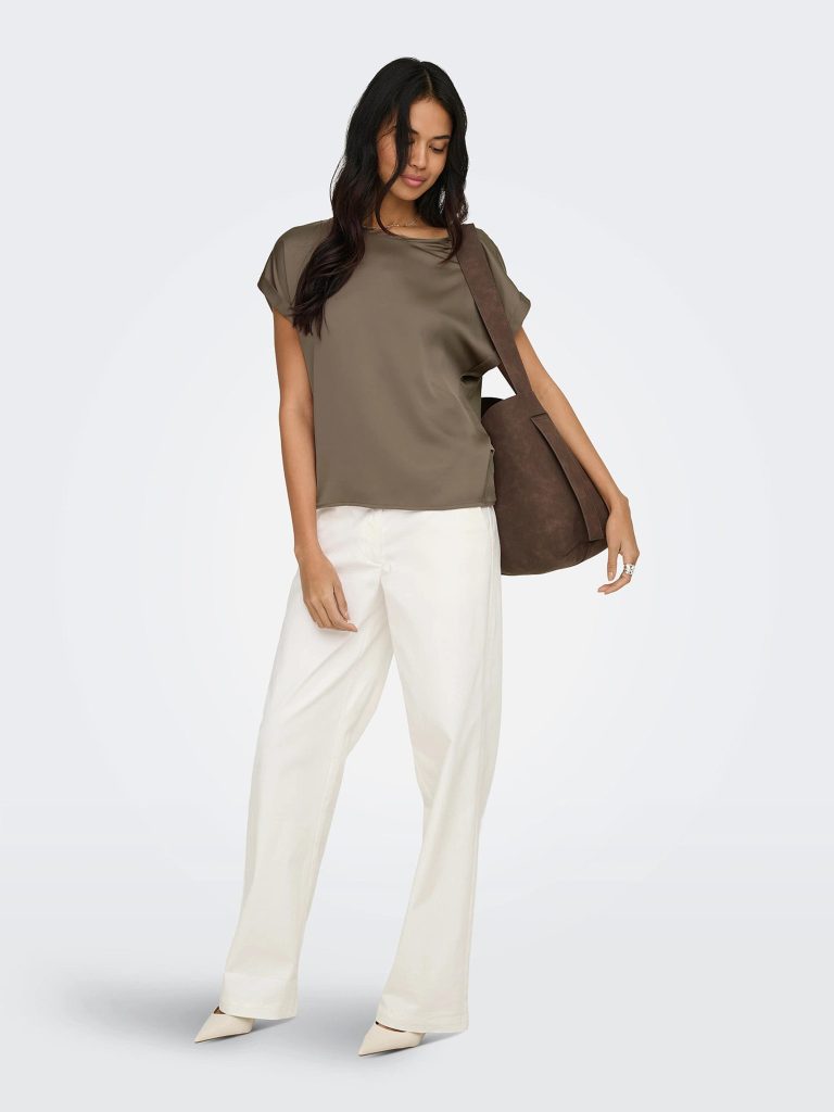 ONLLIEKE SS SATIN MIX TOP WVN WALNUT NOOS