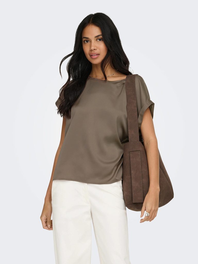 ONLLIEKE SS SATIN MIX TOP WVN WALNUT NOOS
