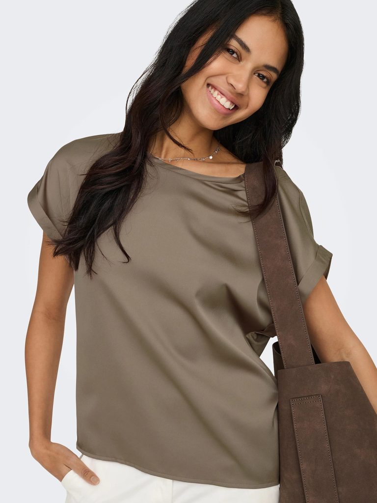 ONLLIEKE SS SATIN MIX TOP WVN WALNUT NOOS