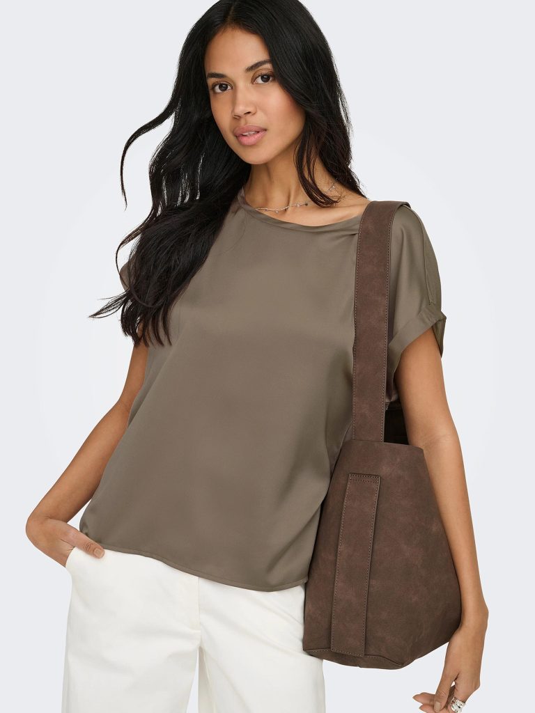 ONLLIEKE SS SATIN MIX TOP WVN WALNUT NOOS