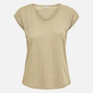 ONLSILVERY SS V NECK LUREX TOP JRS NOOS GOLD – Image 1