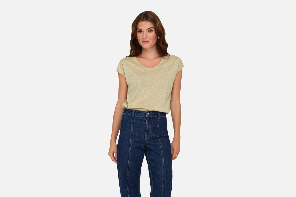 ONLSILVERY SS V NECK LUREX TOP JRS NOOS GOLD