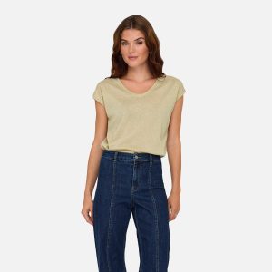 ONLSILVERY SS V NECK LUREX TOP JRS NOOS GOLD – Image 3