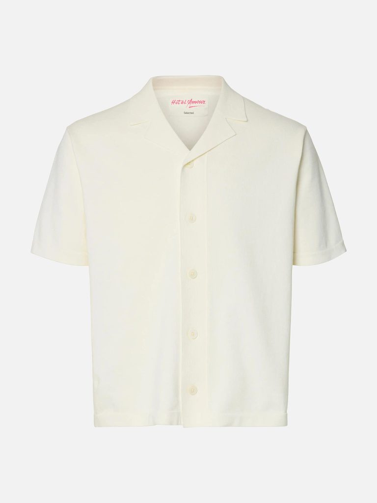SLHAMOUR INTARSIA RELAXED POLO CARDIGAN EGRET