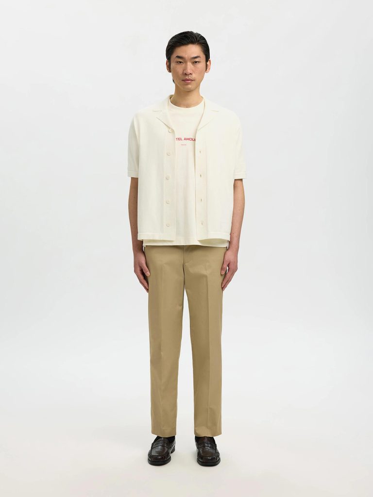 SLHAMOUR INTARSIA RELAXED POLO CARDIGAN EGRET