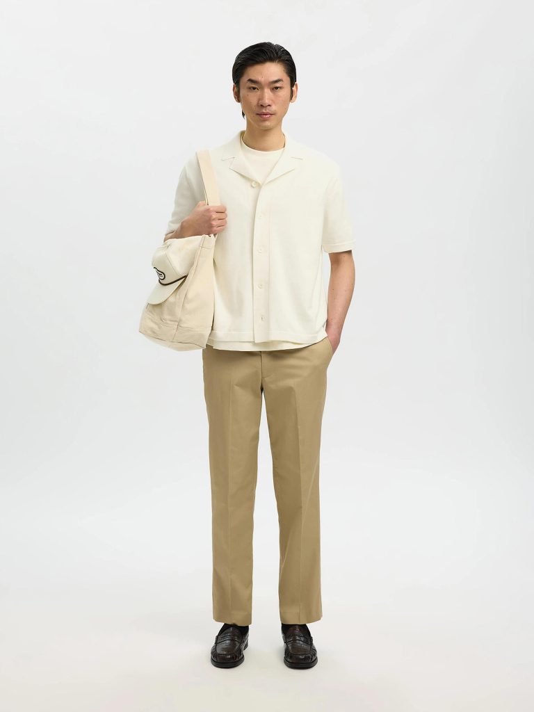 SLHAMOUR INTARSIA RELAXED POLO CARDIGAN EGRET