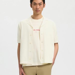 SLHAMOUR INTARSIA RELAXED POLO CARDIGAN EGRET – Image 5