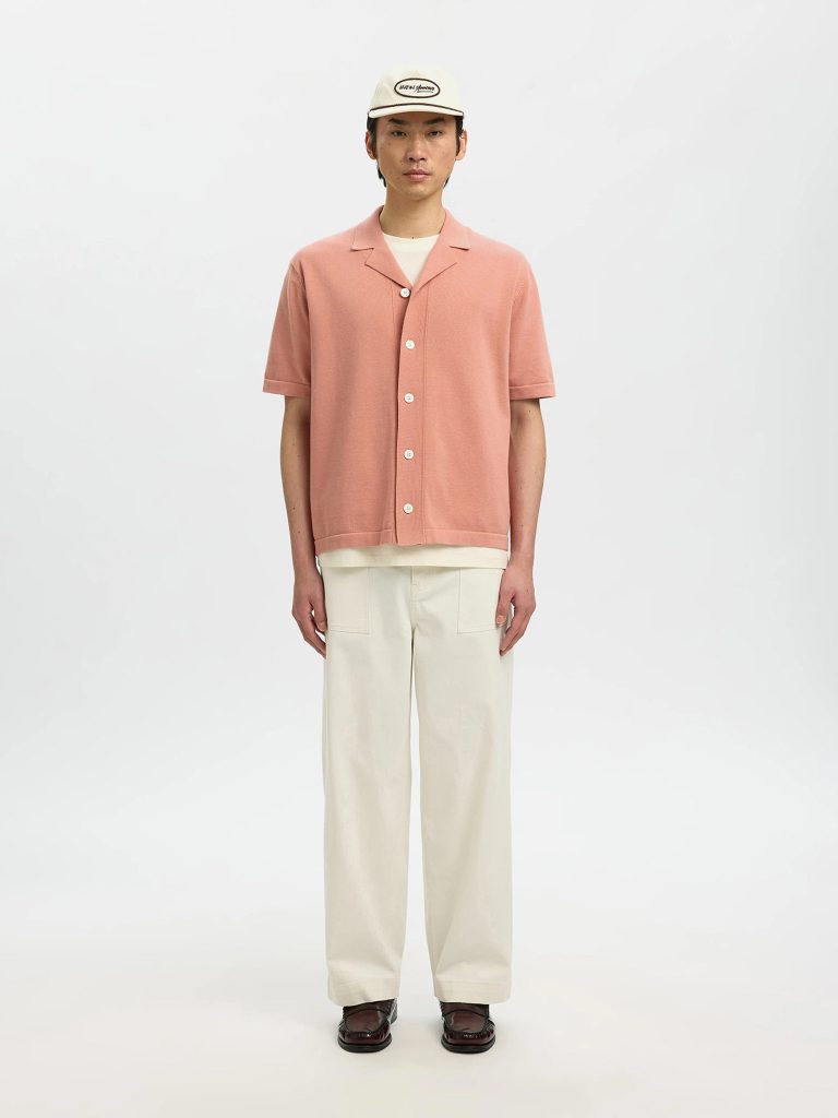 SLHAMOUR INTARSIA RELAXED POLO CARDIGAN ROSE