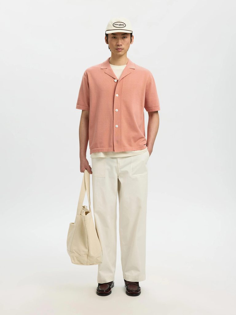 SLHAMOUR INTARSIA RELAXED POLO CARDIGAN ROSE