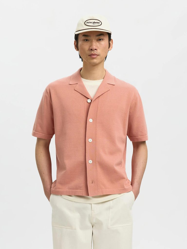 SLHAMOUR INTARSIA RELAXED POLO CARDIGAN ROSE