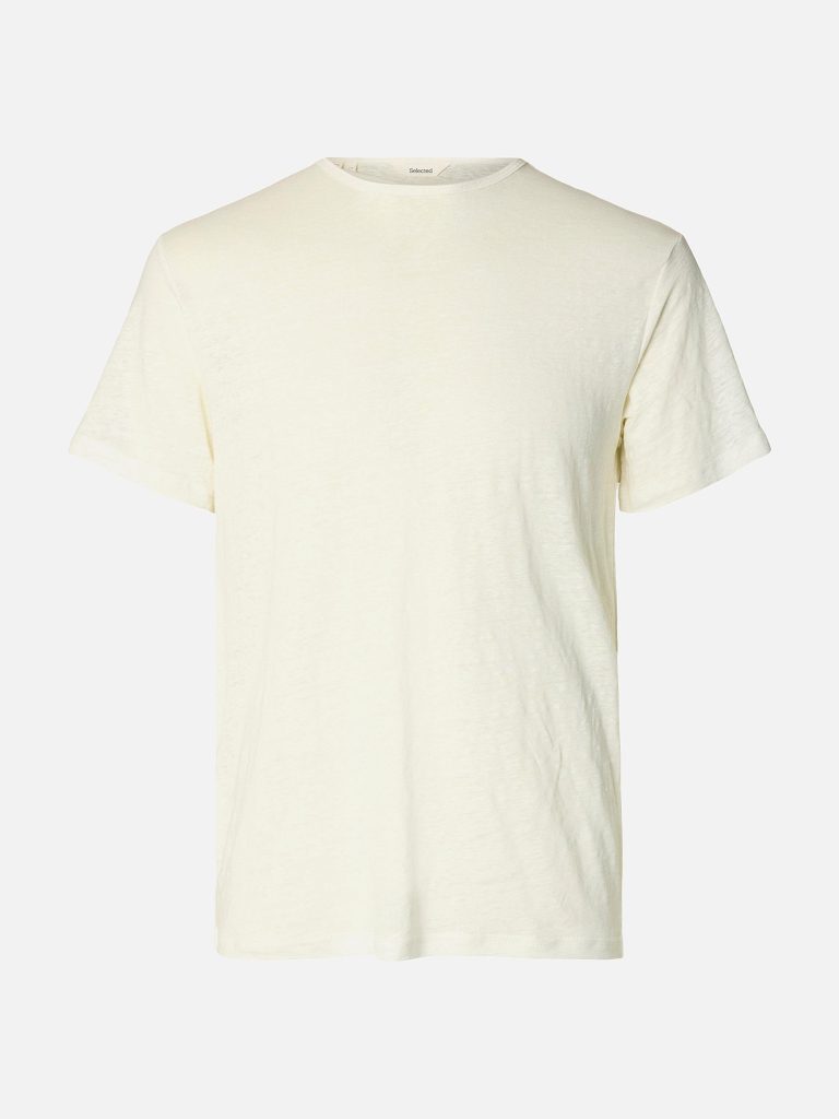 SLHBET LINEN SS ONECK TEE EGRET