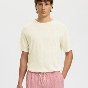 SLHBET LINEN SS ONECK TEE EGRET - Image 5