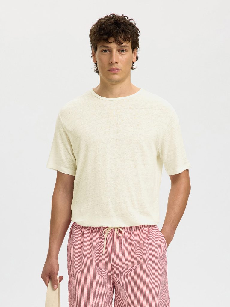 SLHBET LINEN SS ONECK TEE EGRET