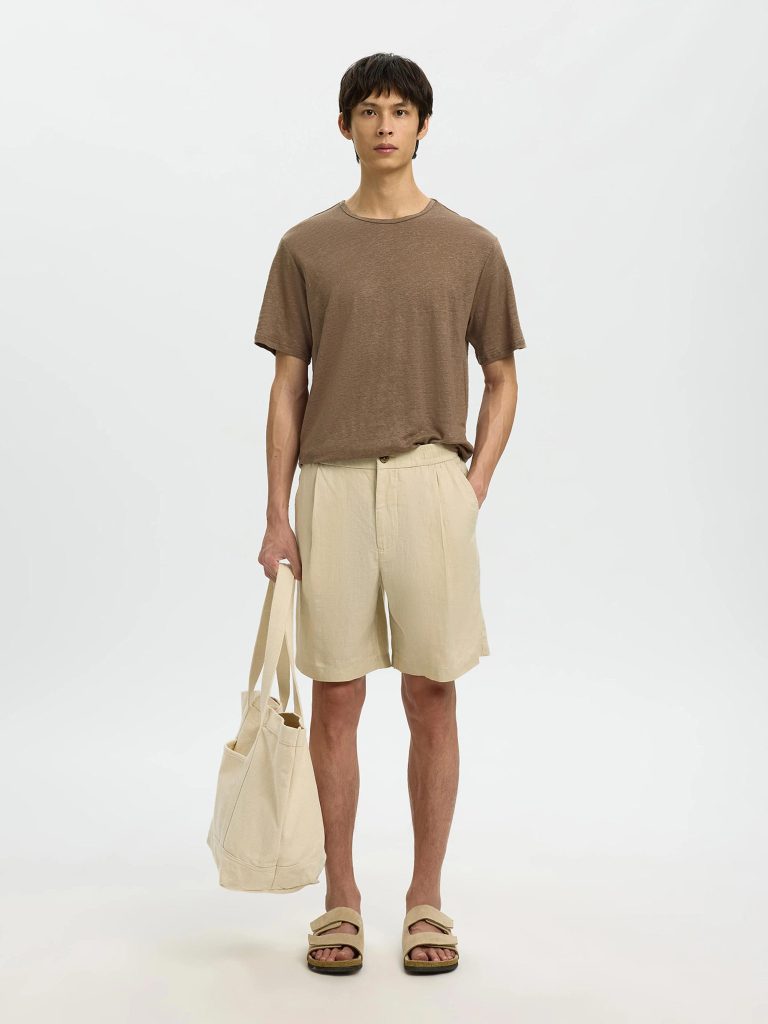 SLHBET LINEN SS ONECK TEE CHOCOLATE CHIP