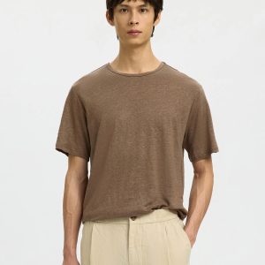 SLHBET LINEN SS ONECK TEE CHOCOLATE CHIP – Image 5