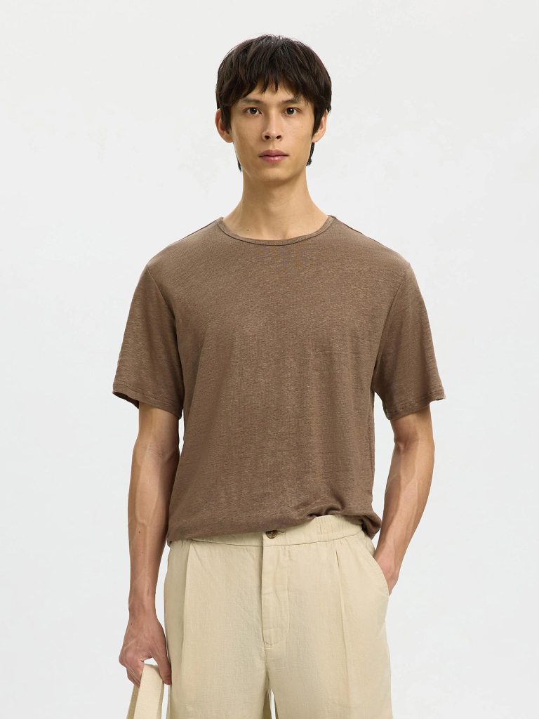 SLHBET LINEN SS ONECK TEE CHOCOLATE CHIP
