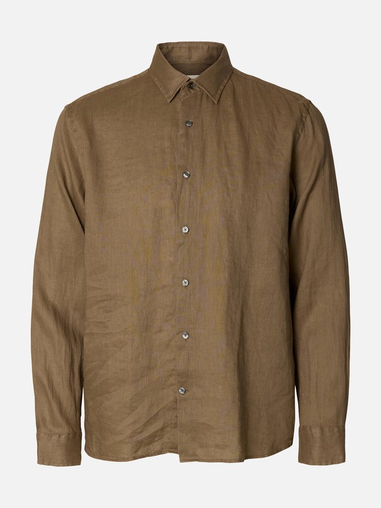 SLHREGKYLIAN LINEN LS SHIRT CHOCOLATE CHIP