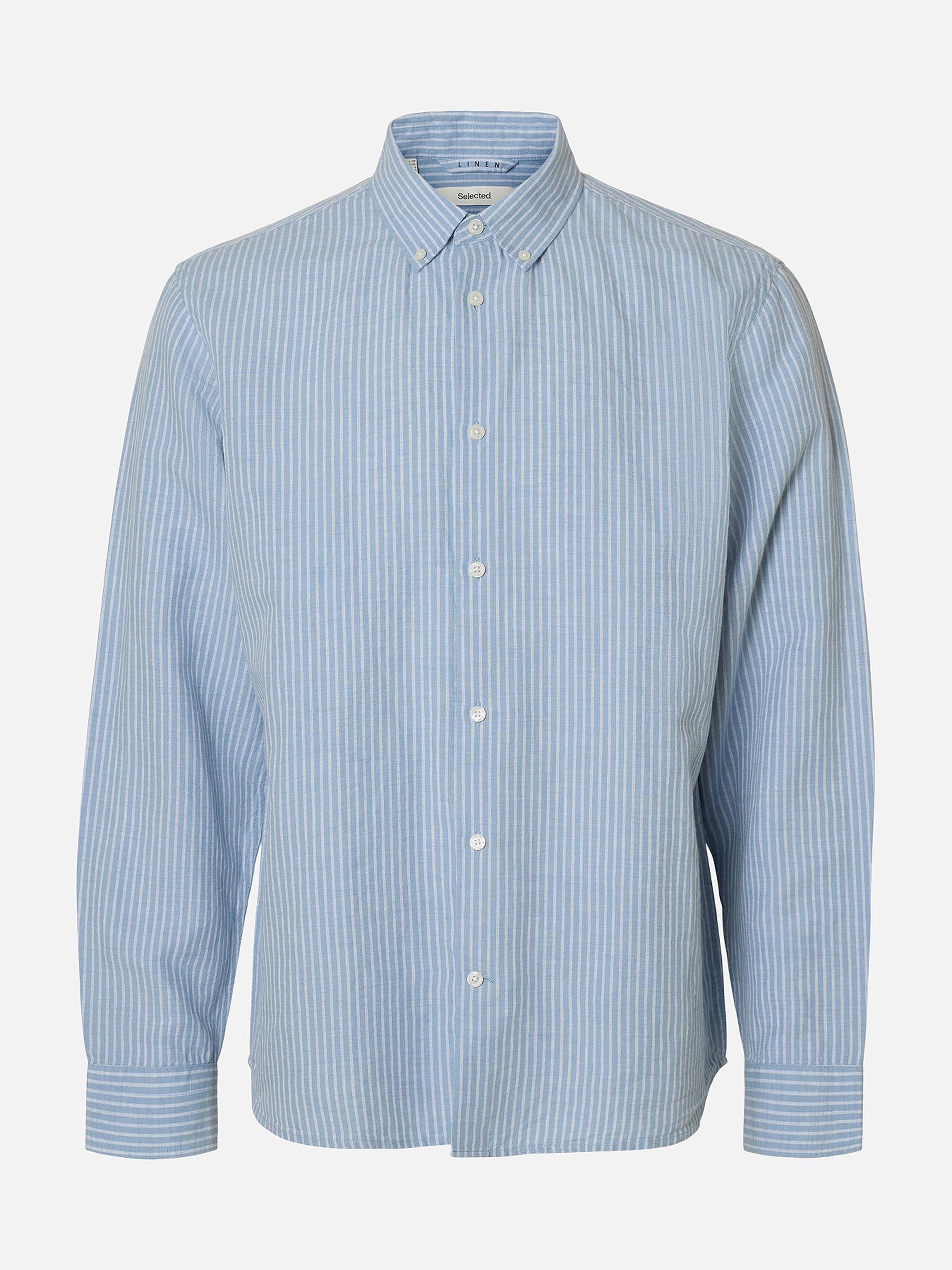 SLHREGCLAY LINEN BLEND BD LS DUSTY BLUE WHITE
