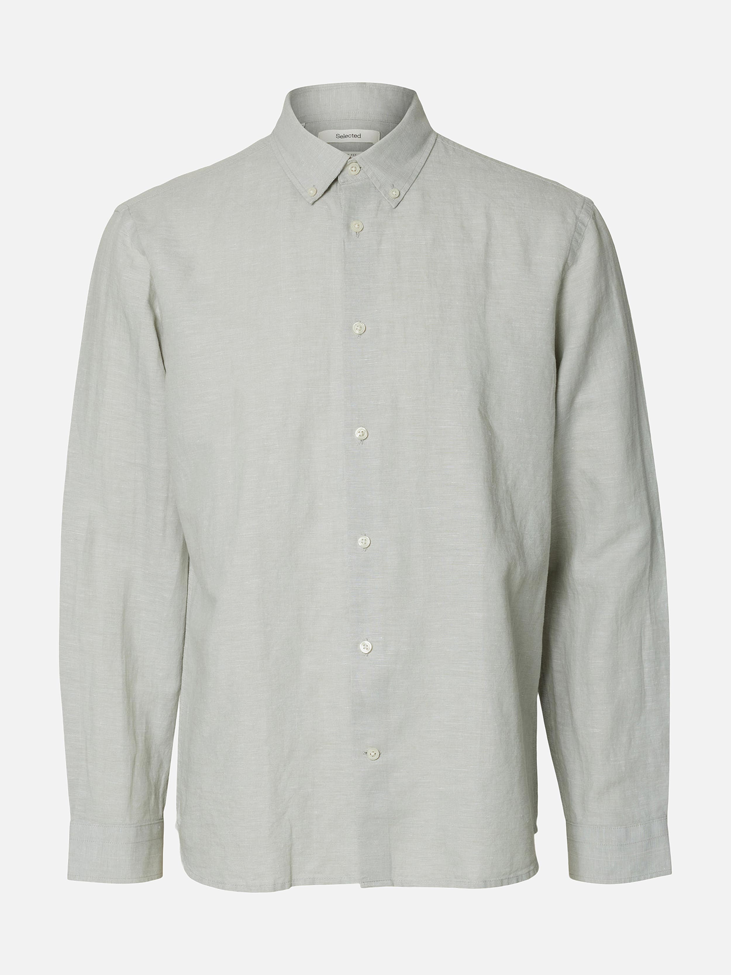 SLHREGCLAY LINEN BLEND BD LS SHIRT AQUA GRAY