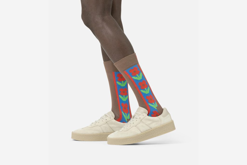 VERTICAL FLOWERS SOCK BROWN