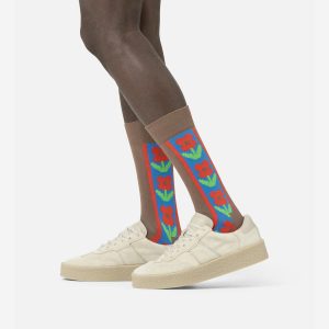 VERTICAL FLOWERS SOCK BROWN – Image 1