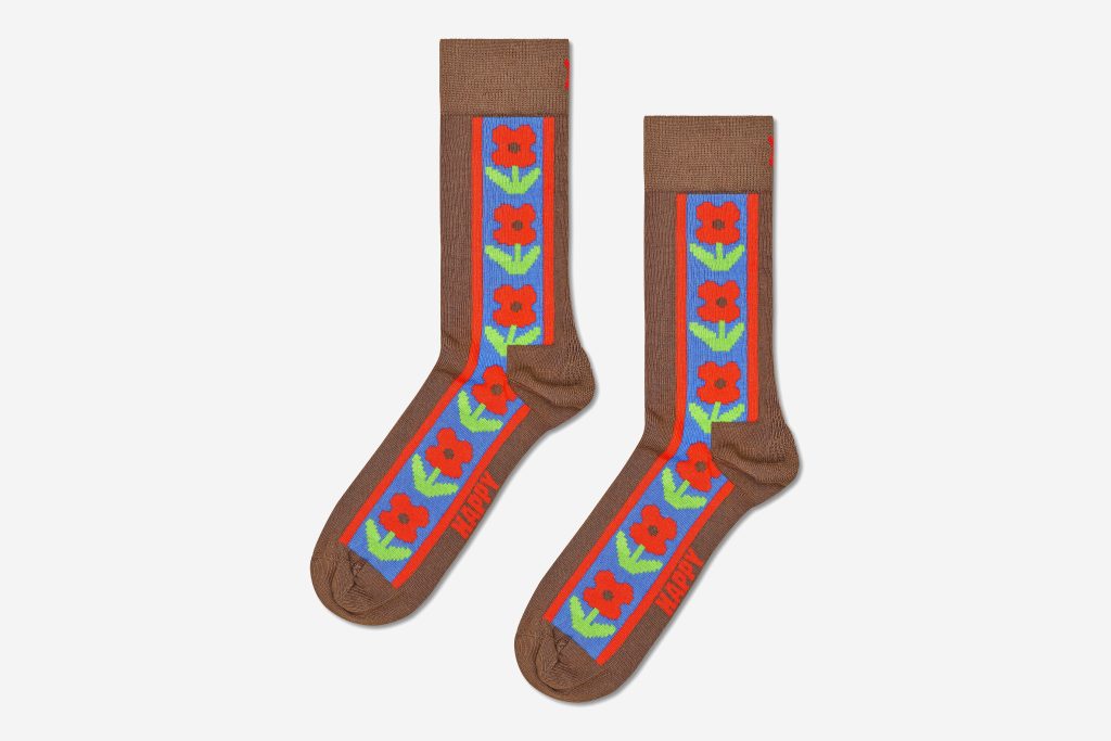 VERTICAL FLOWERS SOCK BROWN
