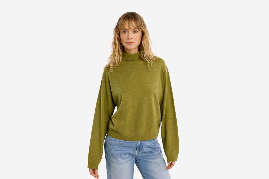 PULL MOLLY COL ROULE MAILLE LIME GREEN