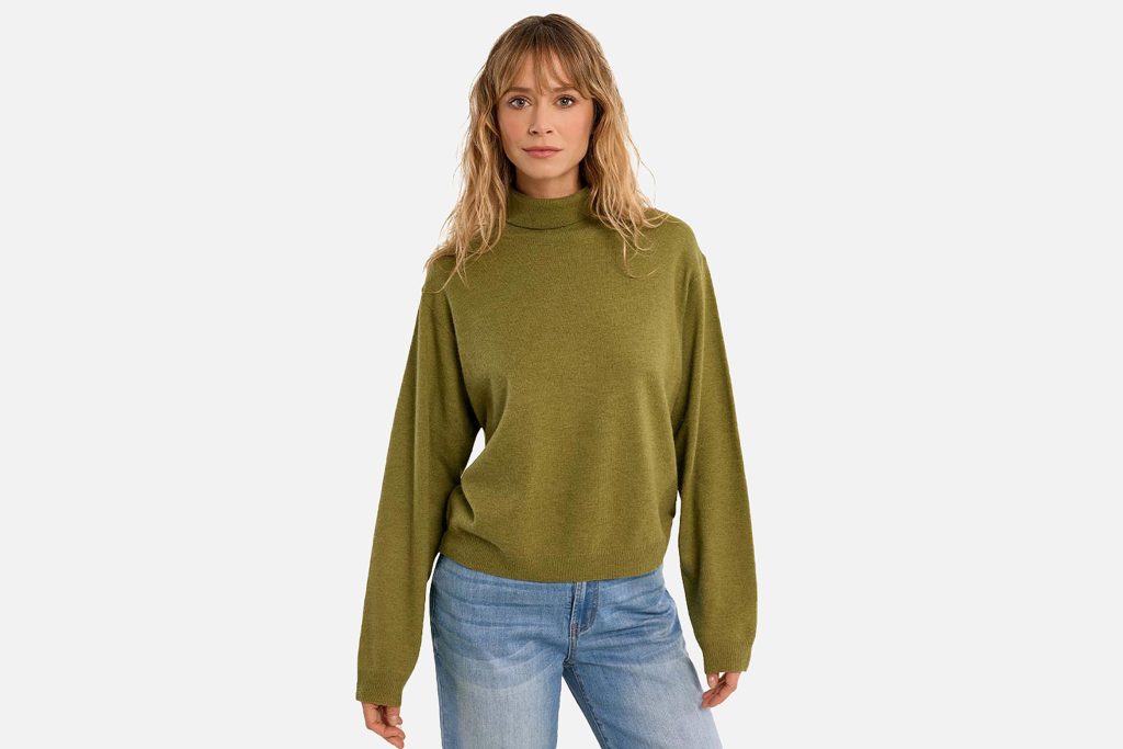 PULL MOLLY COL ROULE MAILLE LIME GREEN