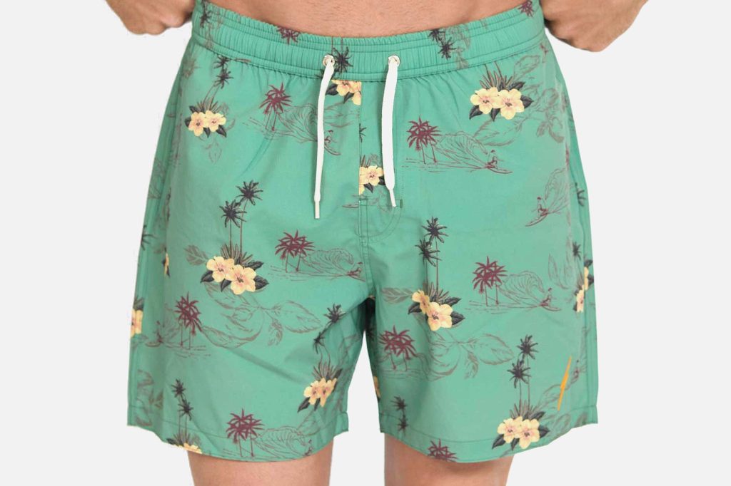 LB SWIMSHORT GREEN HIBISCUS