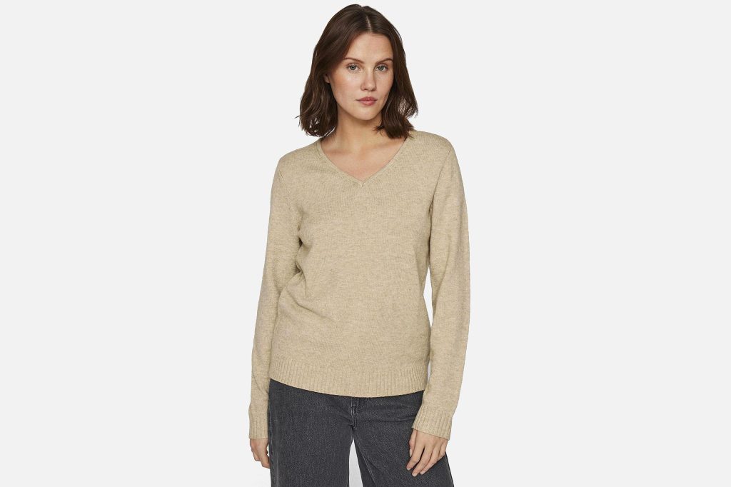 RIL V NECK KNIT TOP MUD
