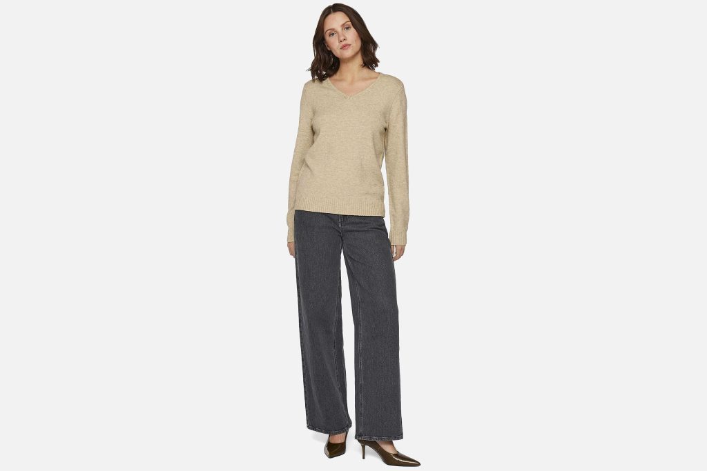 RIL V NECK KNIT TOP MUD