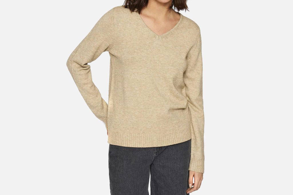 RIL V NECK KNIT TOP MUD