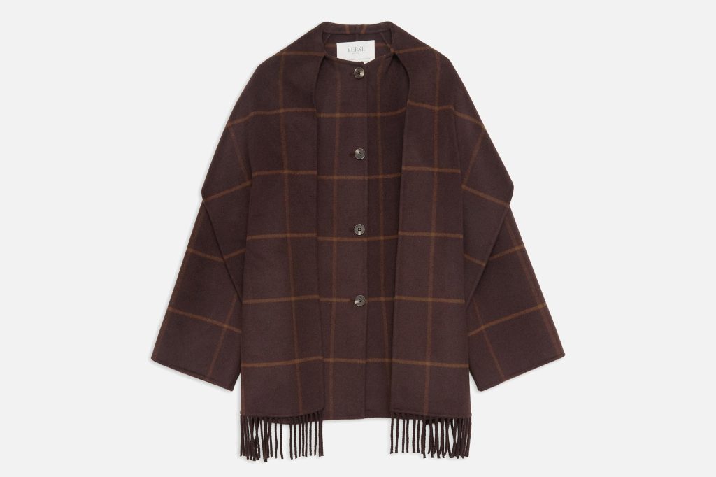 VESTE ECHARPE MARRON CARREAUX