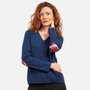 PULL V BLEU ROYAL ROSES – Image 1