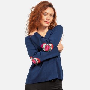 PULL V BLEU ROYAL ROSES – Image 3