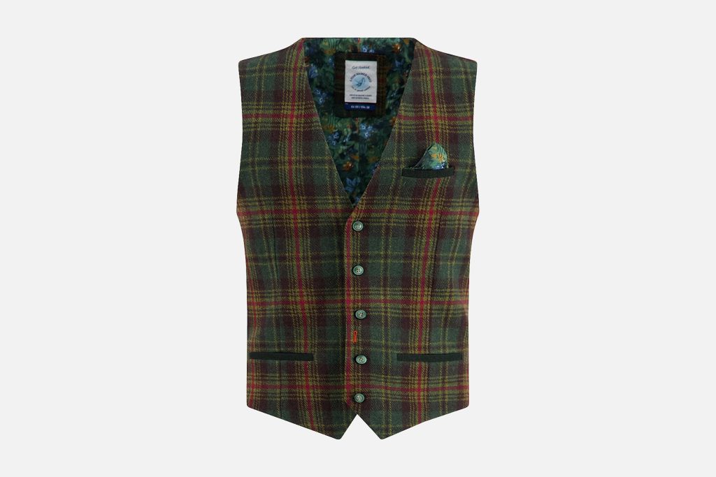 WAISTCOAT TARTAN DK GREEN