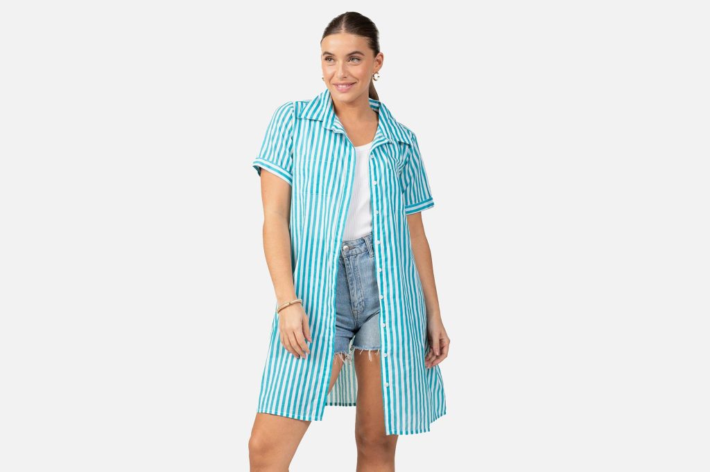 ROBE CHEMISE RAYE BLEU MARIN