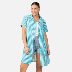ROBE CHEMISE RAYE BLEU MARIN – Image 1