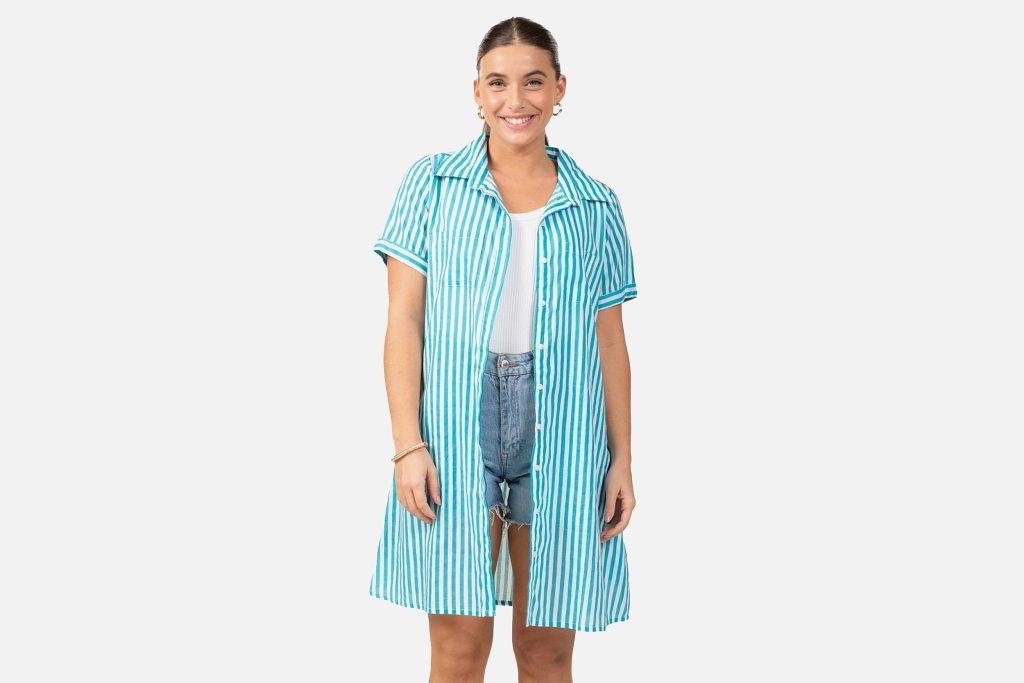 ROBE CHEMISE RAYE BLEU MARIN