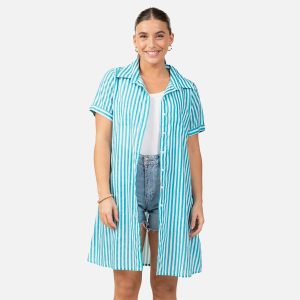 ROBE CHEMISE RAYE BLEU MARIN – Image 2