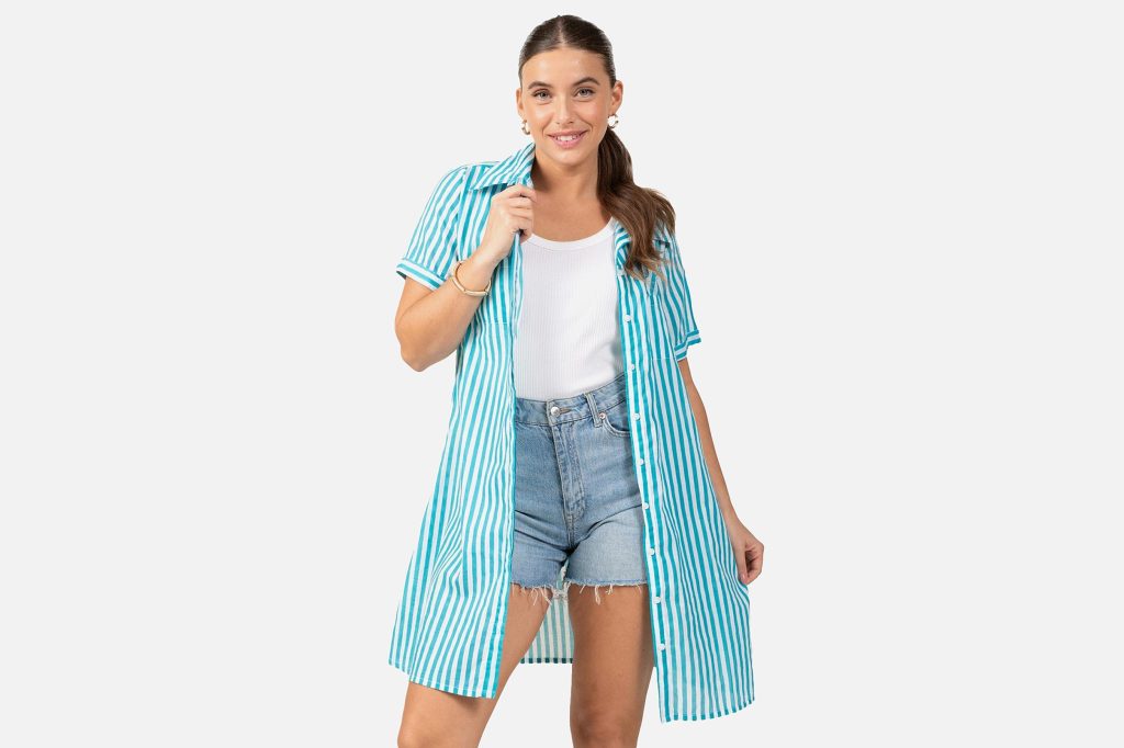 ROBE CHEMISE RAYE BLEU MARIN