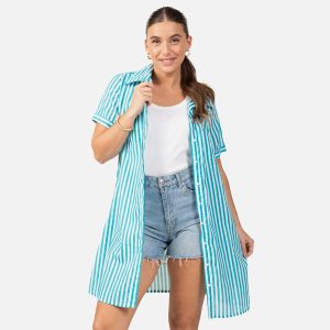 ROBE CHEMISE RAYE BLEU MARIN – Image 3