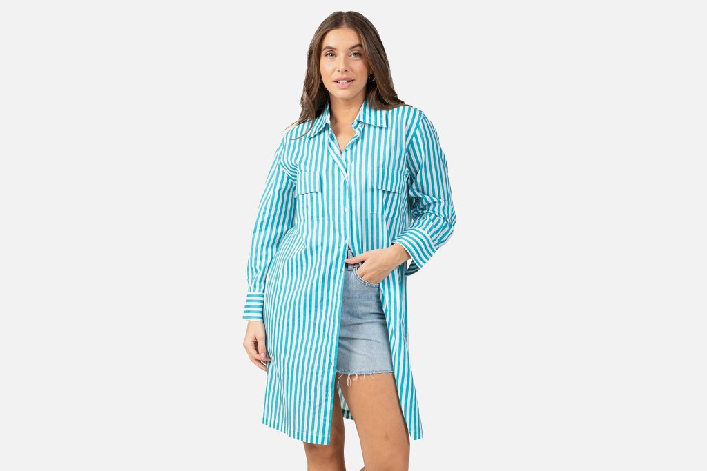 ROBE CHEM RAYE BLEU MARIN