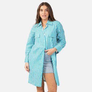ROBE CHEM RAYE BLEU MARIN – Image 1
