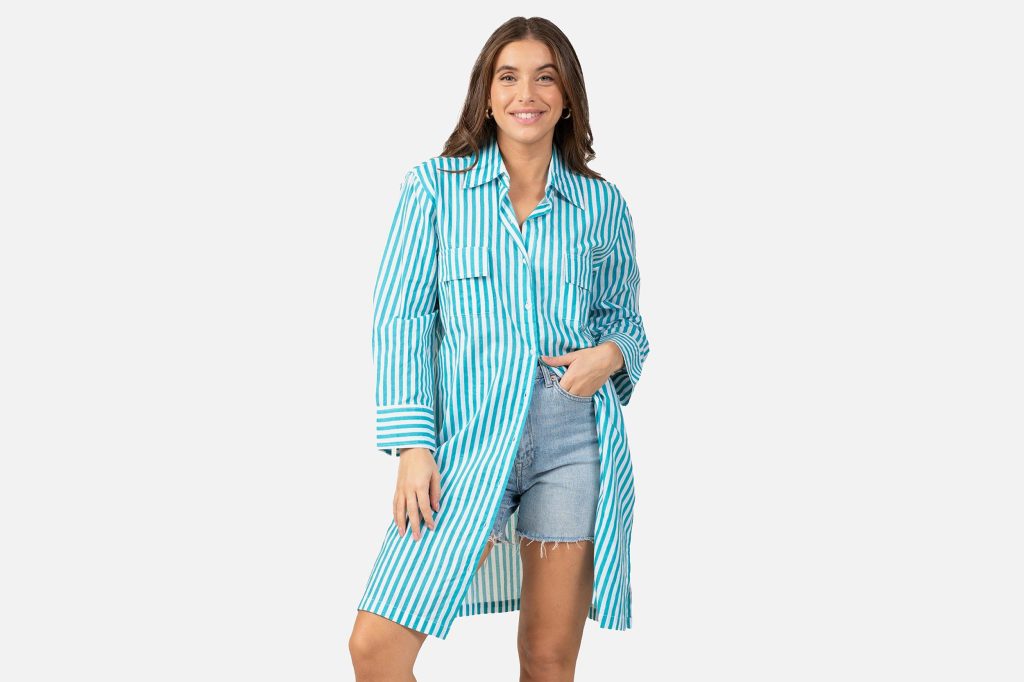 ROBE CHEM RAYE BLEU MARIN