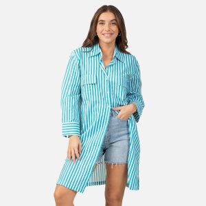 ROBE CHEM RAYE BLEU MARIN – Image 3