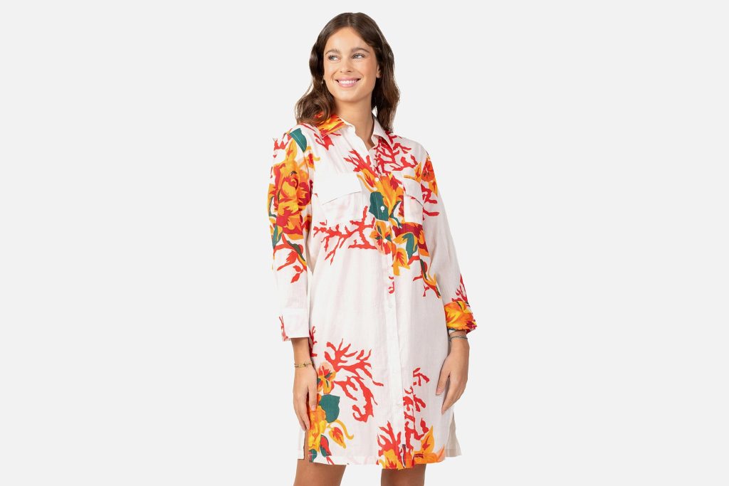 ROBE CHEM CORAIL FLEURI BLANC