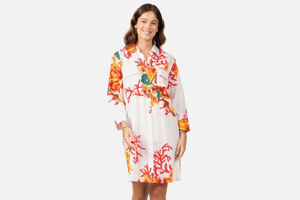 ROBE CHEM CORAIL FLEURI BLANC
