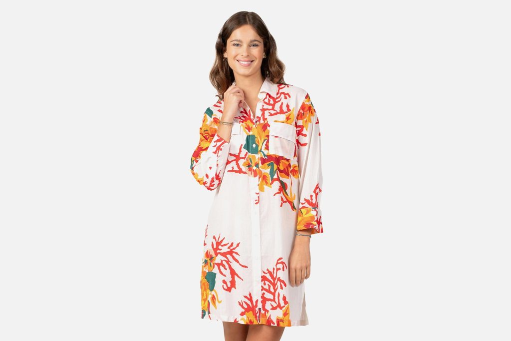 ROBE CHEM CORAIL FLEURI BLANC